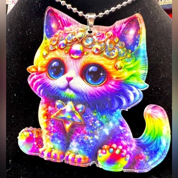 Cute Cat Window/Car Hanger, bright color, 3” X 3”, chain 8”, 1/8” plastic - Picture 2 of 4